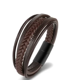 Heren TrendFox Heren Armband Leder - Bruin met Zwarte Sluiting