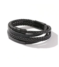 Best Heren Armband Leder - Zwart met Zwarte Accenten Heren Armbanden