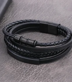 Best Heren Armband Leder - Zwart met Zwarte Accenten Heren Armbanden