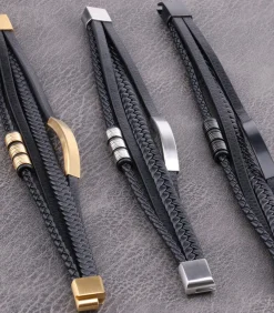 Best Heren Armband Leder - Zwart met Zwarte Accenten Heren Armbanden