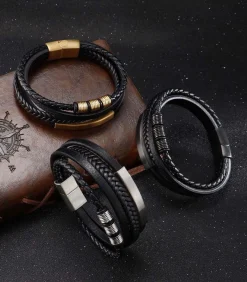 Heren TrendFox Heren Armband Leder - Zwart met Zilver Kleurige Accenten