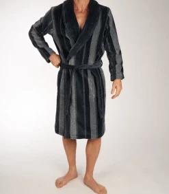 New Heren badjas Velours - 115CM - Stripe - Lange warme ochtendjas voor mannen Heren Badjassen