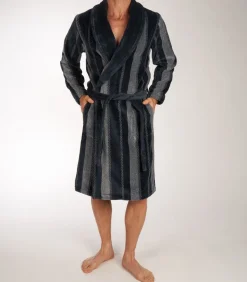 New Heren badjas Velours - 115CM - Stripe - Lange warme ochtendjas voor mannen Heren Badjassen