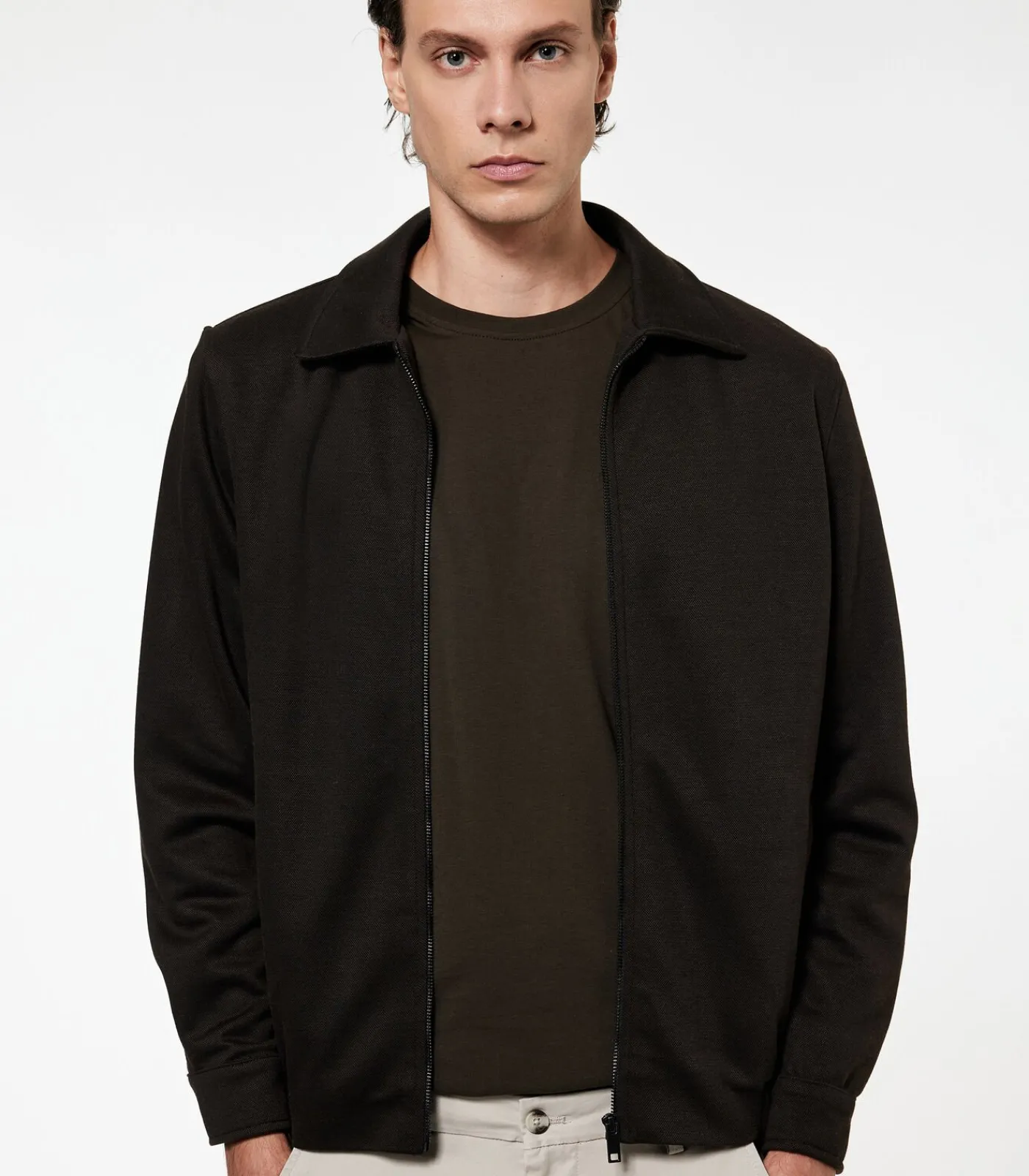 Heren Koton Heren Jas Viscose Blend Rits Zakdetails