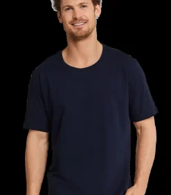 Heren SCHIESSER Heren pyjama shirt korte mouw - Donkerblauw - 100% katoenen los pyjamashirt voor heren