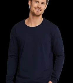 Heren SCHIESSER Heren pyjama shirt lange mouw - Donkerblauw - 100% katoenen los pyjama shirt