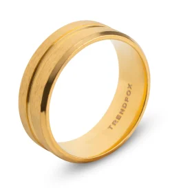 Discount Heren Ring met Gegraveerde Streep - Goud Kleurig - Staal Heren Ringen
