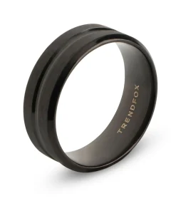 Heren TrendFox Heren Ring met Gegraveerde Streep - Zwart - Staal