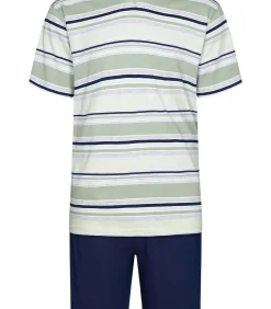 Heren Pastunette Heren shortama - Groen gestreept - Maat S