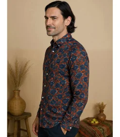 Online Herenblauw overhemd met bloemenpatroon Heren Hemden