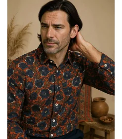 Online Herenblauw overhemd met bloemenpatroon Heren Hemden