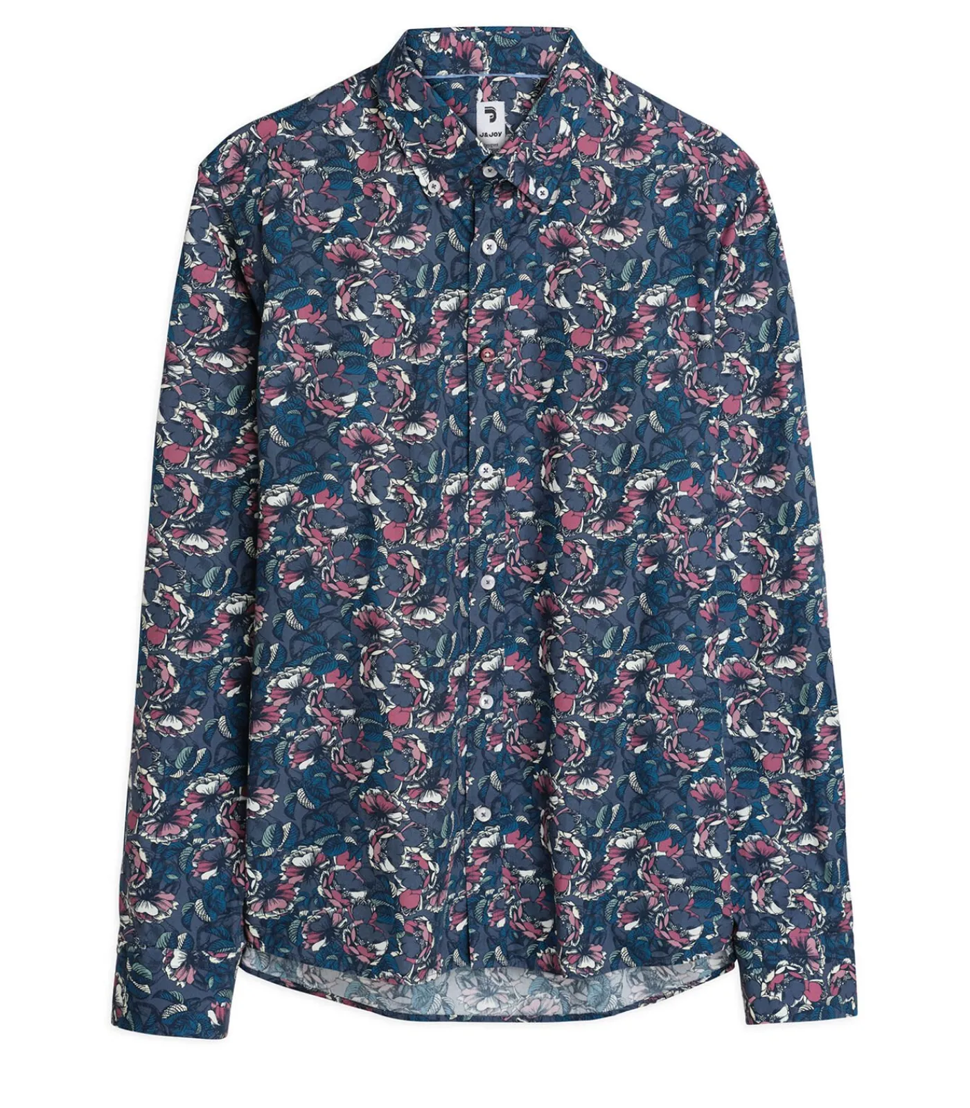 Heren J&JOY Herenblauw overhemd met plantenprint