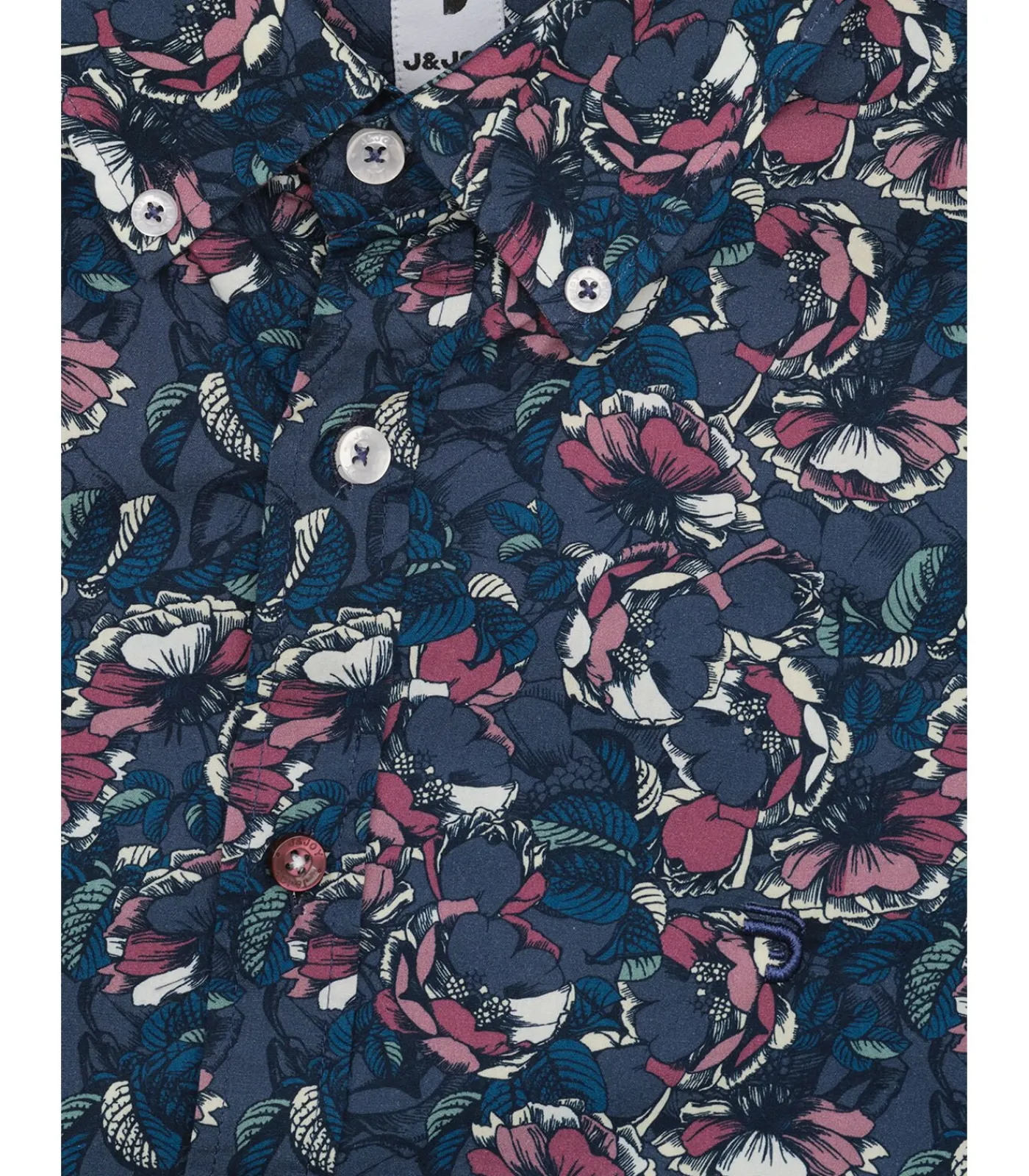 Heren J&JOY Herenblauw overhemd met plantenprint