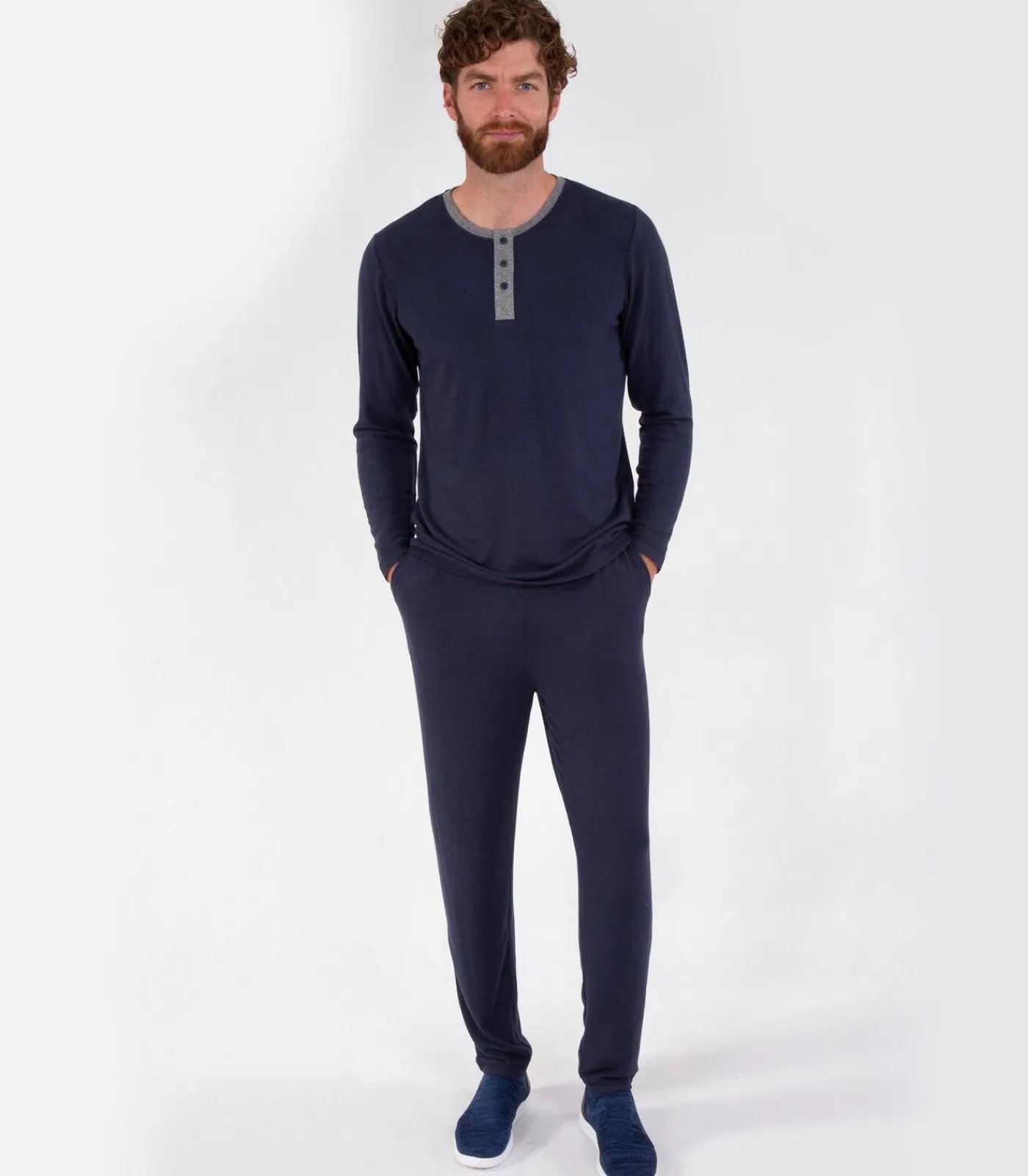 Heren ISOTONER Heren-T-shirt met lange mouwen Navy