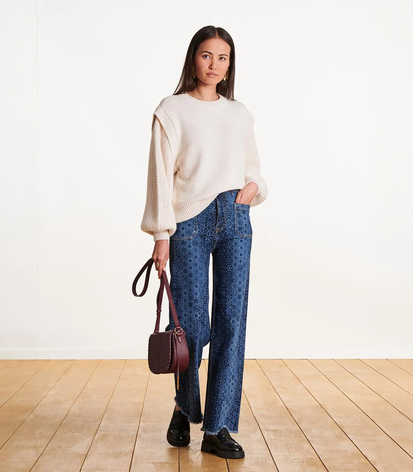 DAMES La Fée Maraboutée High waist printed flare jeans in biologisch katoen