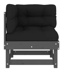 vidaXL Hoekbank met kussens massief grenenhout grijs