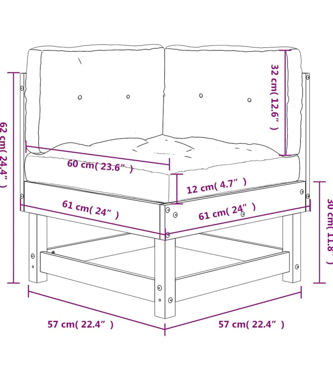 vidaXL Hoekbank met kussens massief grenenhout grijs