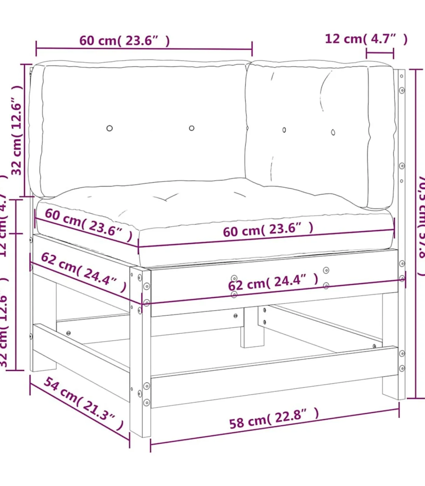 vidaXL Hoekbank met kussens massief grenenhout