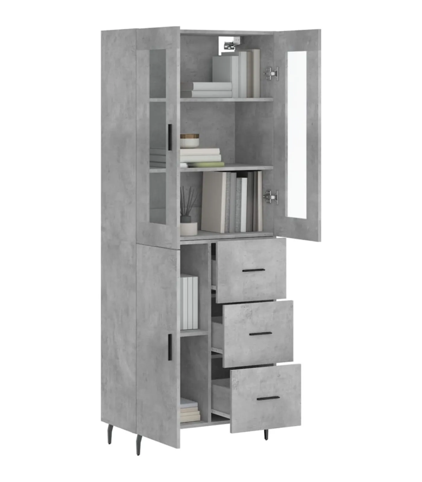 vidaXL Hoge kast 69,5x34x180 cm bewerkt hout betongrijs