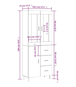 vidaXL Hoge kast 69,5x34x180 cm bewerkt hout betongrijs