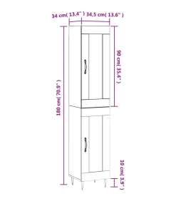 vidaXL Hoge kast 34,5x34x180 cm bewerkt hout betongrijs