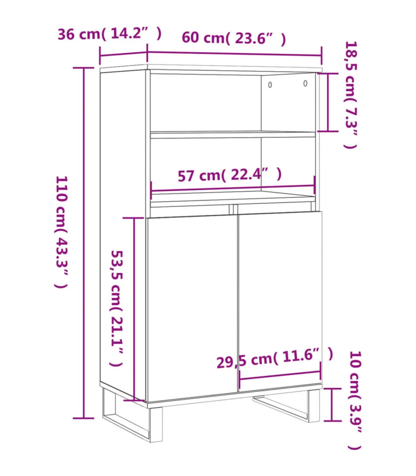 vidaXL Hoge kast 60x36x110 cm bewerkt hout betongrijs