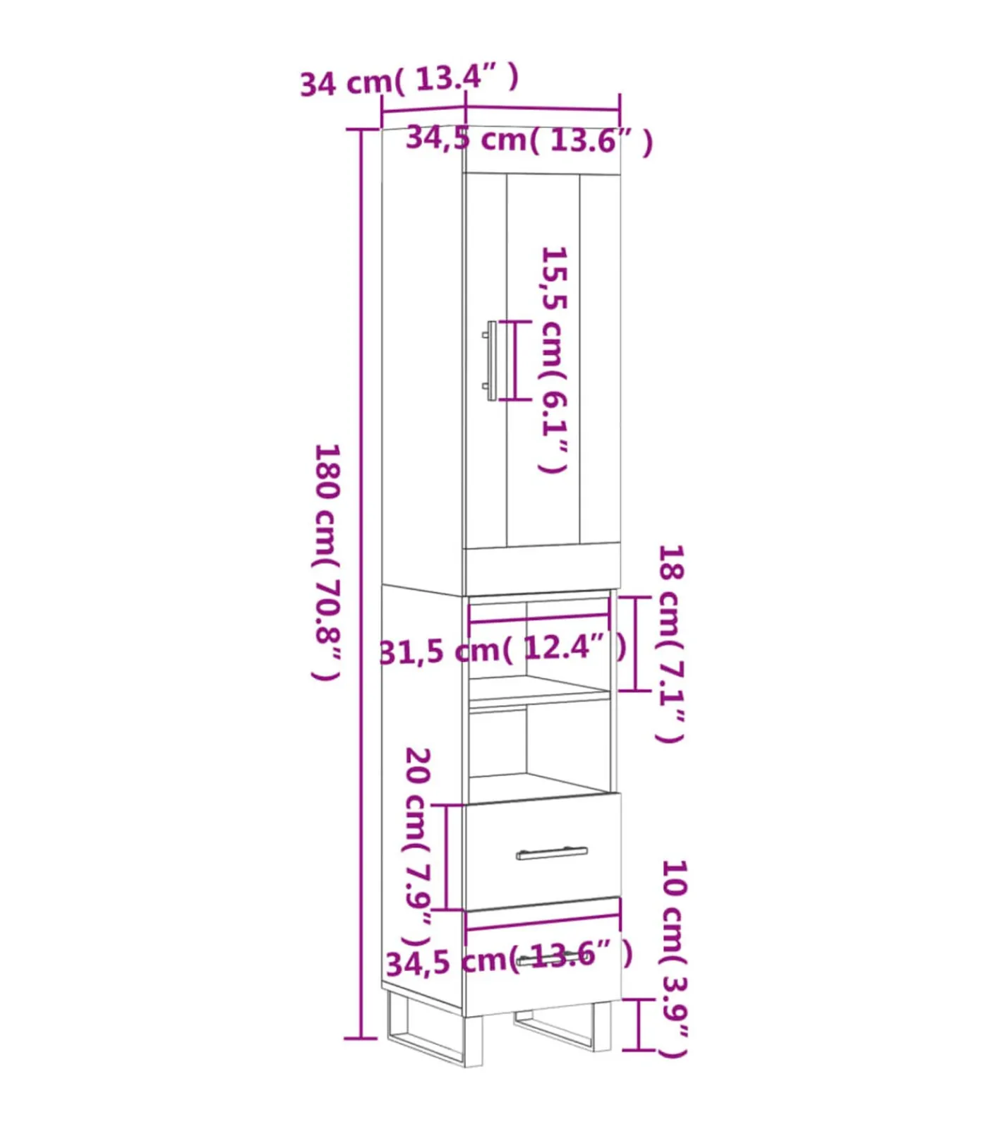 Clearance Hoge kast 34,5x34x180 cm bewerkt hout betongrijs Meubels