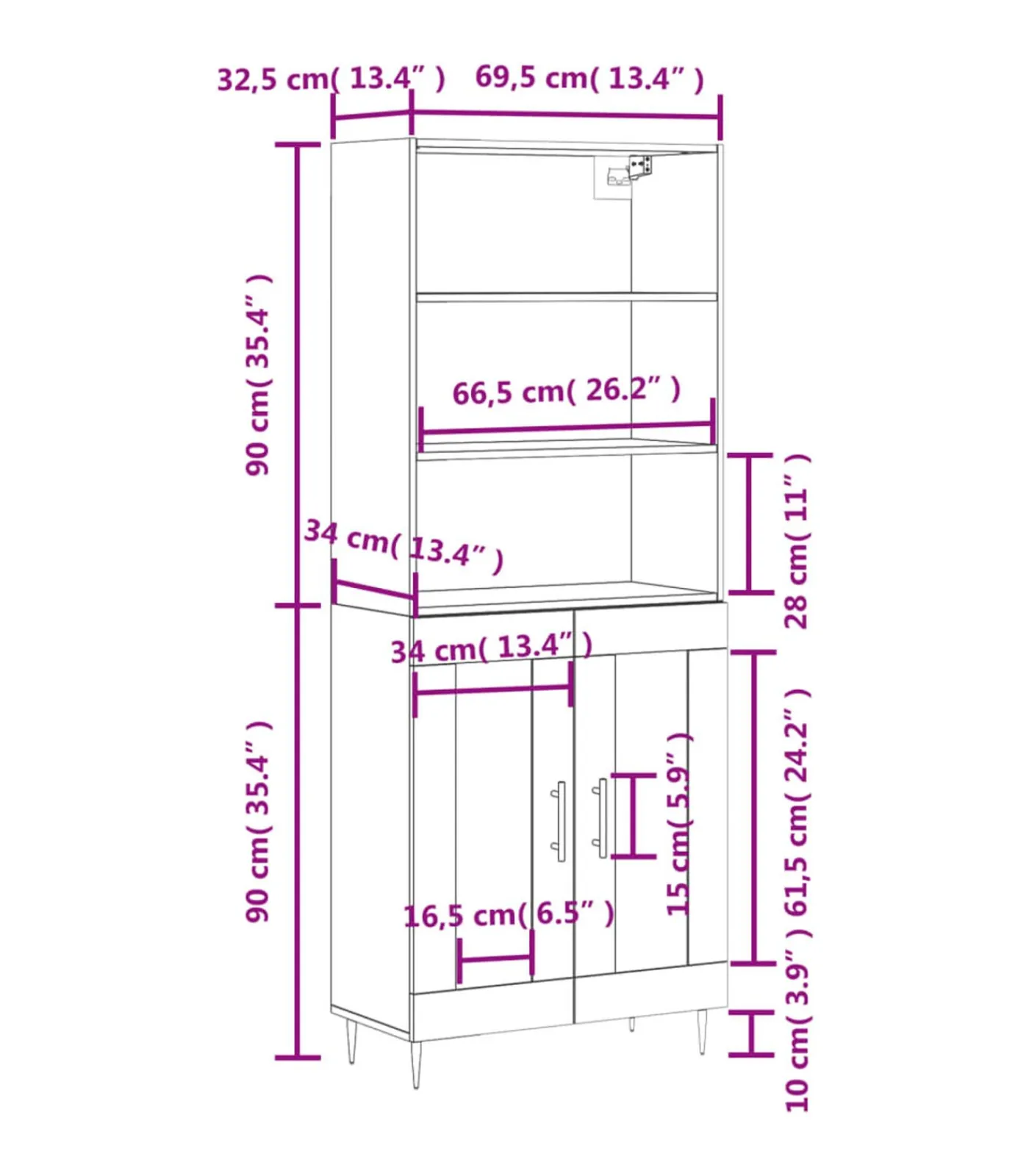 Discount Hoge kast 69,5x34x180 cm bewerkt hout grijs sonoma eikenkleurig Meubels