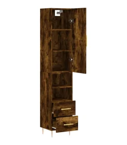 Hoge kast 34,5x34x180 cm bewerkt hout gerookt eikenkleurig Meubels