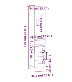 Hoge kast 34,5x34x180 cm bewerkt hout gerookt eikenkleurig Meubels