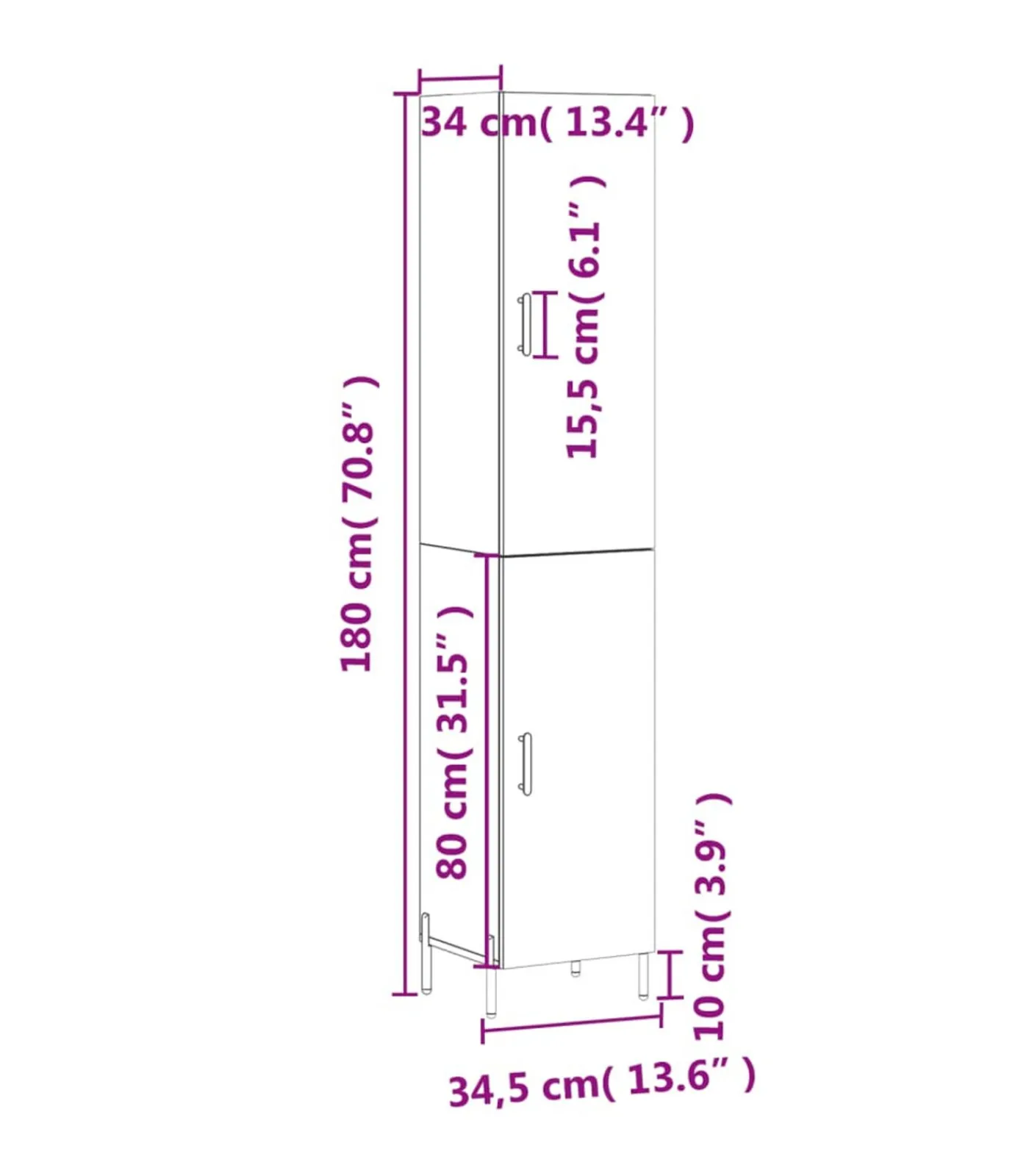 vidaXL Hoge kast 34,5x34x180 cm bewerkt hout grijs sonoma eikenkleurig