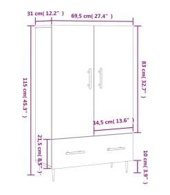 vidaXL Hoge kast 69,5x31x115 cm bewerkt hout gerookt eikenkleurig