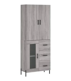 vidaXL Hoge kast 69,5x34x180 cm bewerkt hout grijs sonoma eikenkleurig