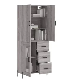 vidaXL Hoge kast 69,5x34x180 cm bewerkt hout grijs sonoma eikenkleurig