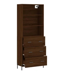 Clearance Hoge kast 69,5x34x180 cm bewerkt hout bruin eikenkleur Meubels