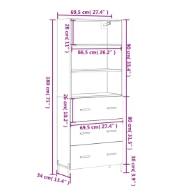 Clearance Hoge kast 69,5x34x180 cm bewerkt hout bruin eikenkleur Meubels