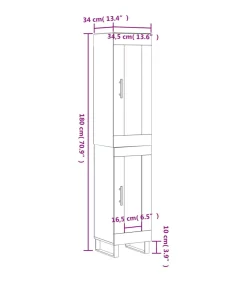vidaXL Hoge kast 34,5x34x180 cm bewerkt hout grijs sonoma eikenkleurig