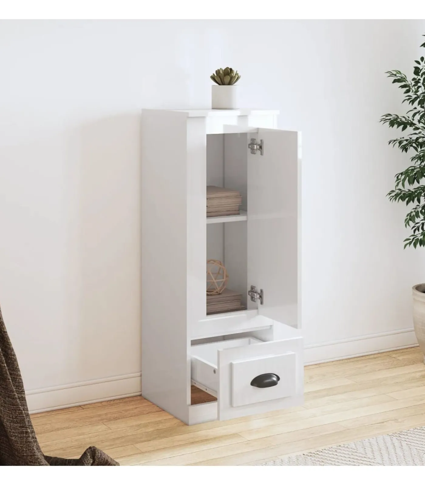 vidaXL Hoge kast 36x35,5x103,5 cm bewerkt hout hoogglans wit