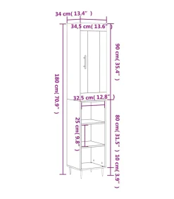 vidaXL Hoge kast 34,5x34x180 cm bewerkt hout betongrijs