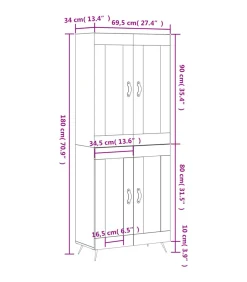 vidaXL Hoge kast 69,5x34x180 cm bewerkt hout wit