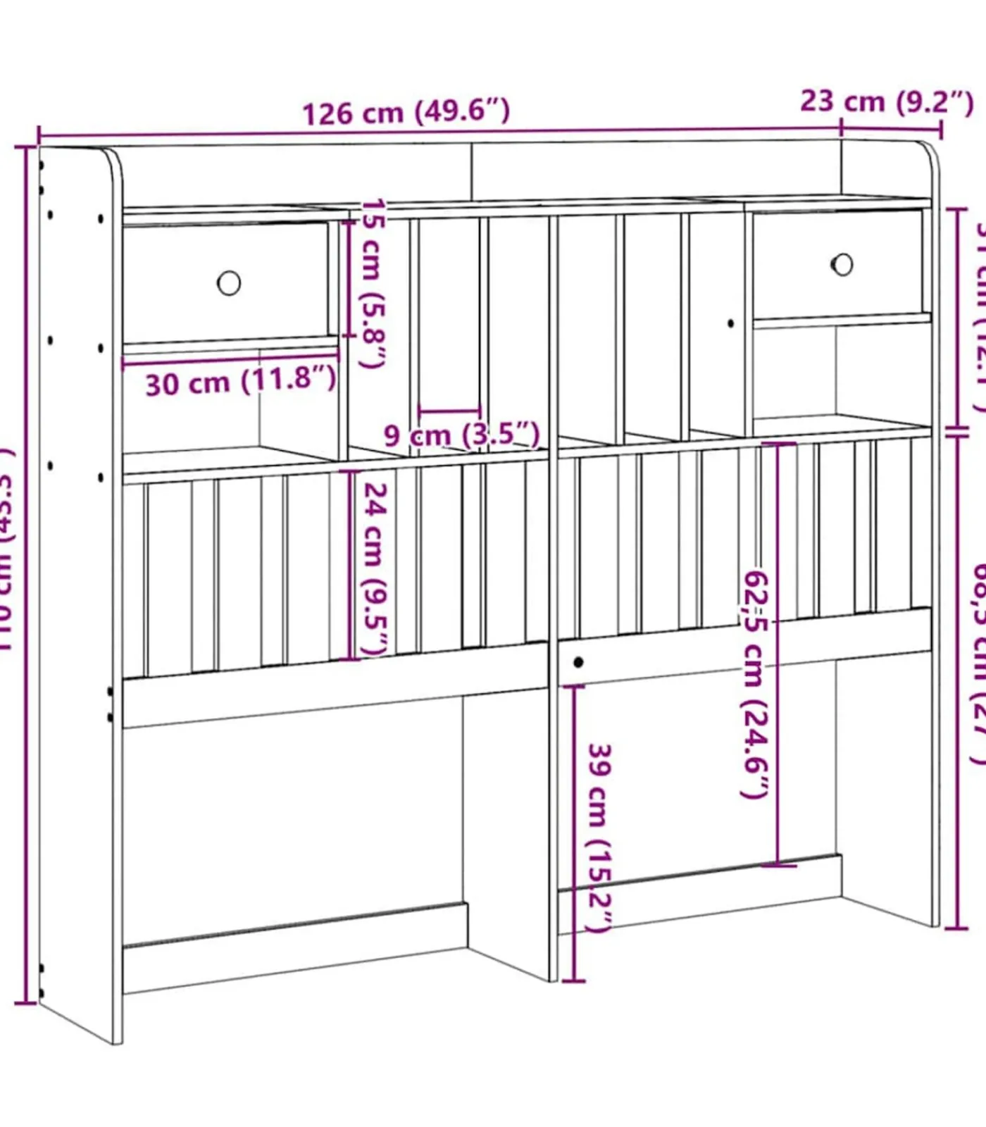 New Hoofdbord met opbergruimte 120 cm massief grenenhout wasbruin Bedden