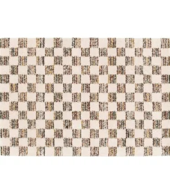 Hot Hoogpolig vloerkleed met bruin vierkant patroon 120 x 170 cm Tapijten