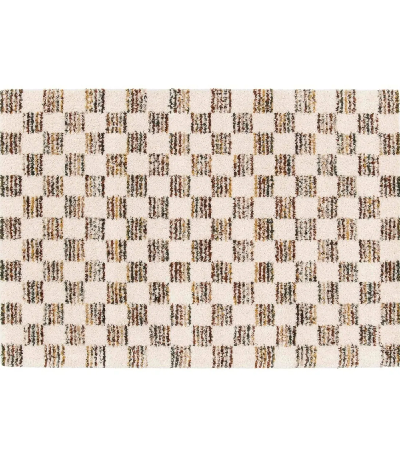 Hot Hoogpolig vloerkleed met bruin vierkant patroon 120 x 170 cm Tapijten