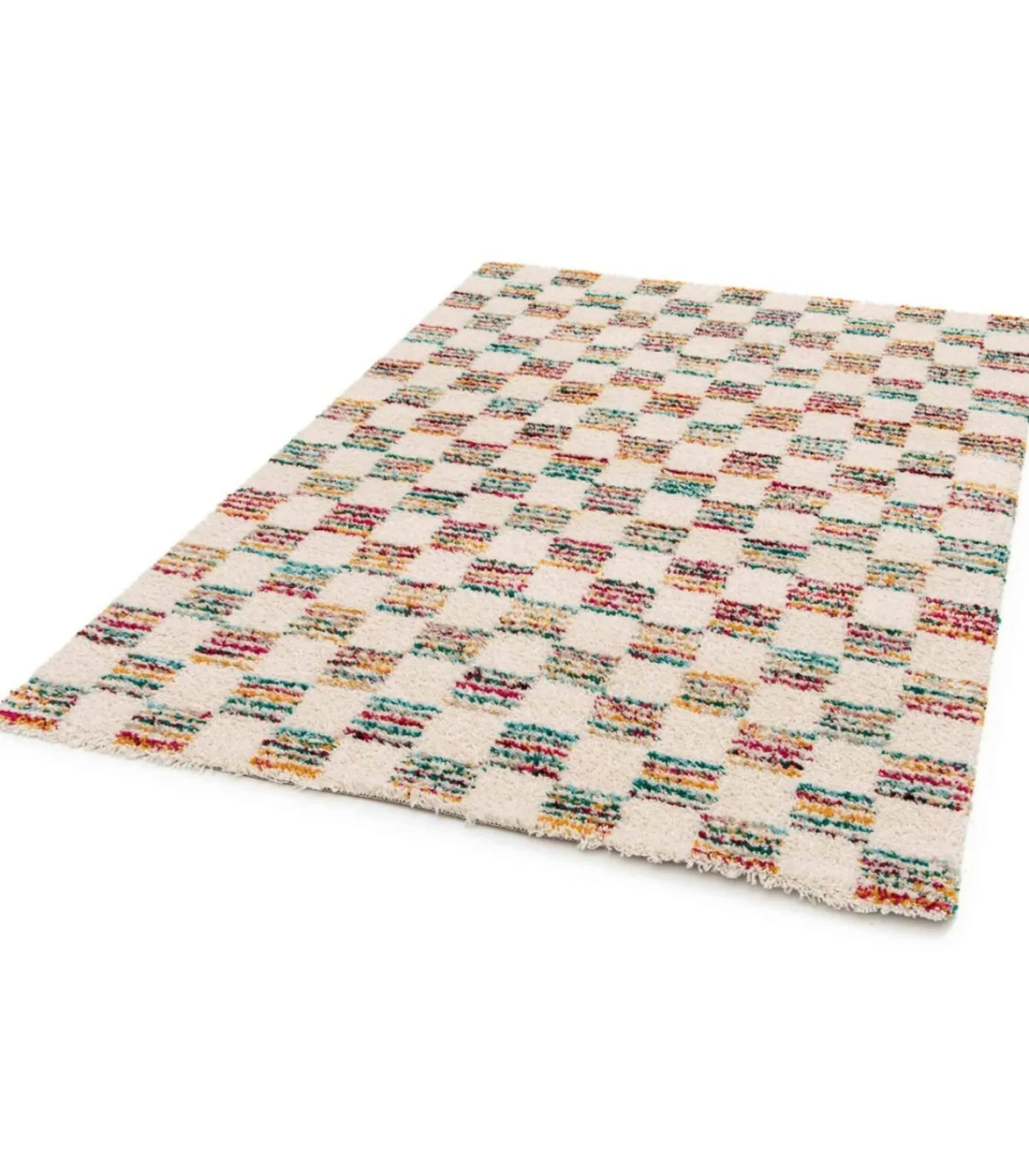 Hot Hoogpolig vloerkleed met veelkleurig vierkant patroon 120 x 170 cm Tapijten