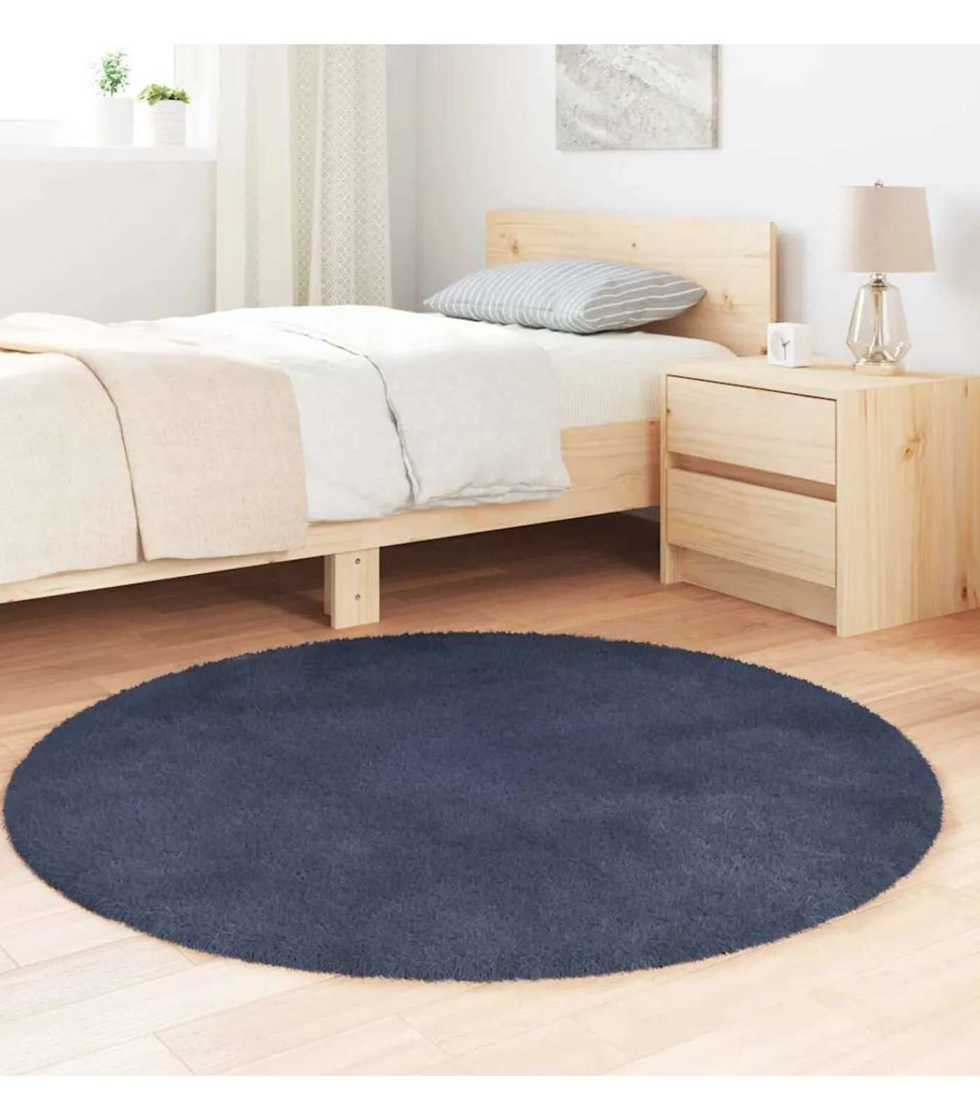 vidaXL Hoogpolig vloerkleed NAVARRA 120x120 cm polyester marineblauw