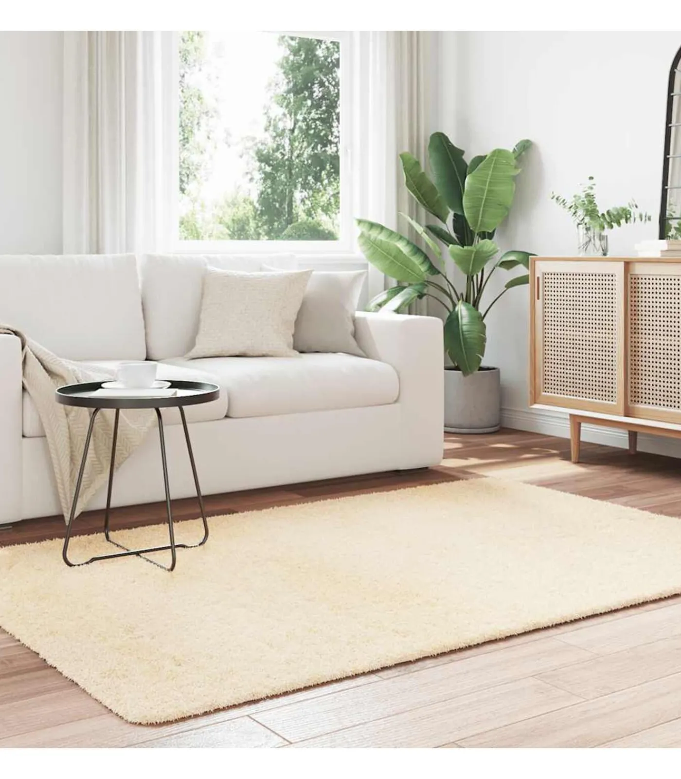 vidaXL Hoogpolig vloerkleed NAVARRA 130x200 cm polyester crèmekleurig