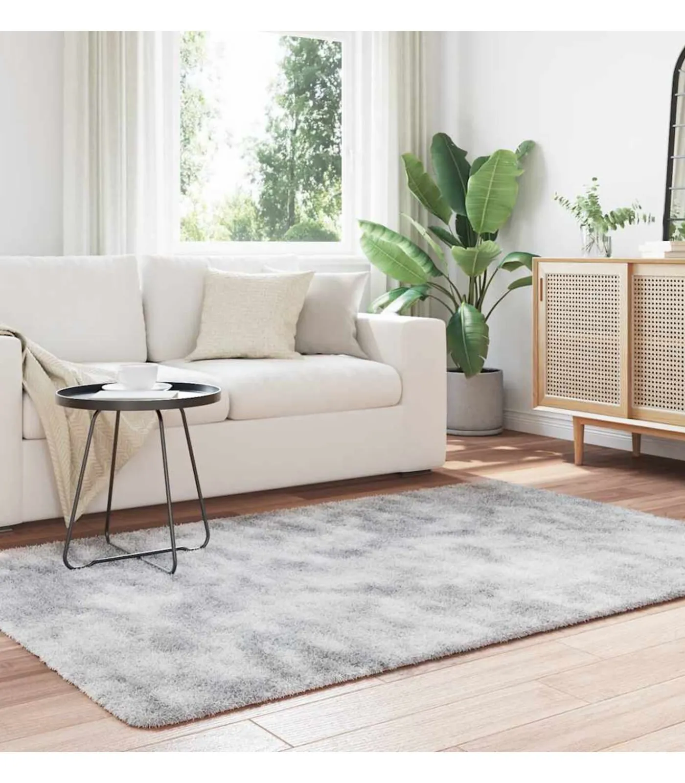 Discount Hoogpolig vloerkleed NAVARRA 130x200 cm polyester zilvergrijs Tapijten