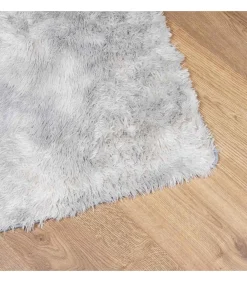 Sale Hoogpolig vloerkleed NAVARRA 200x200 cm polyester zilvergrijs Tapijten