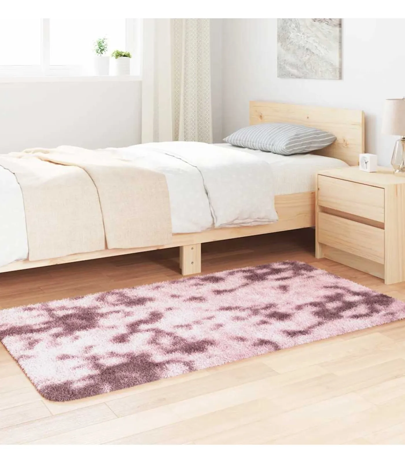 Clearance Hoogpolig vloerkleed NAVARRA 80x150 cm polyester stoffig roze Tapijten