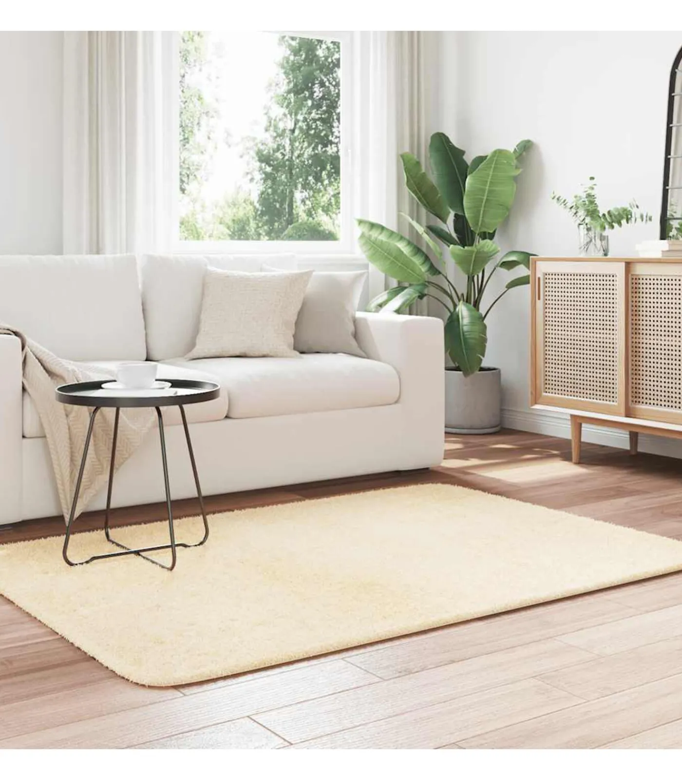 Clearance Hoogpolig vloerkleed NAVARRA 120x170 cm polyester crèmekleurig Tapijten